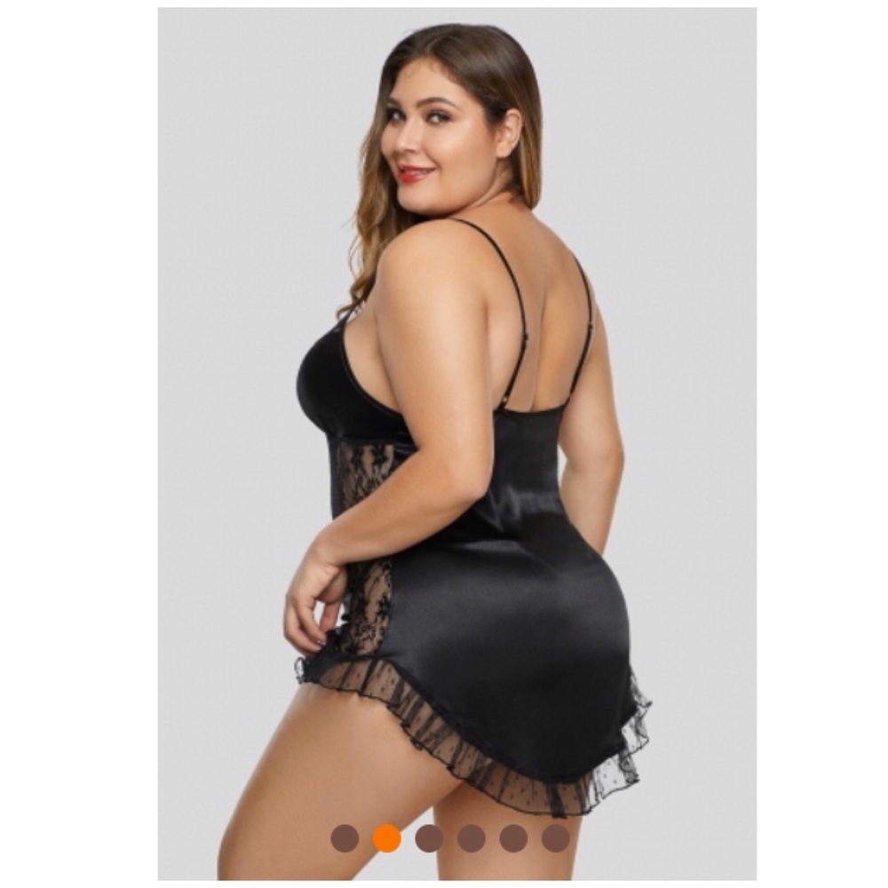 1 LEFT Black Mesh Satin Ruffled Plus Size Lingerie - Picture 3 of 4